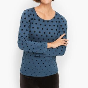 Talbots Cotton Velvet Polka Dot Long Sleeve 2XP Gray Black Business Casual